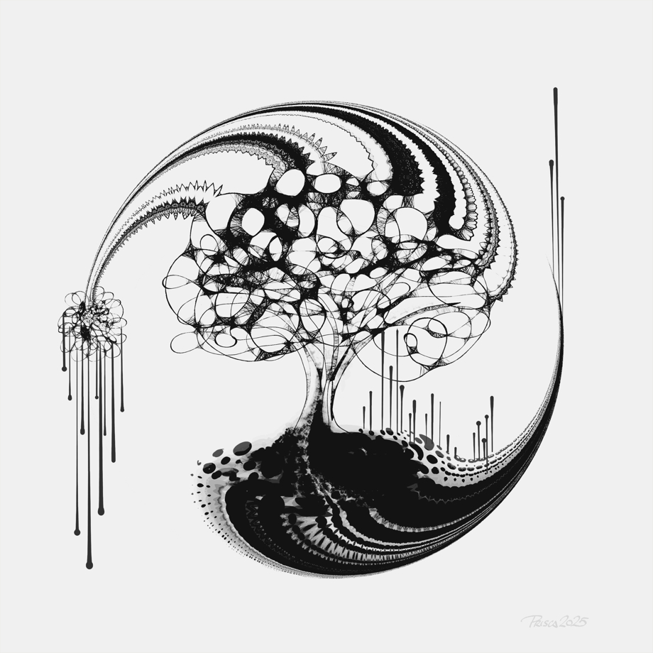 abstract tree in dark on muted white