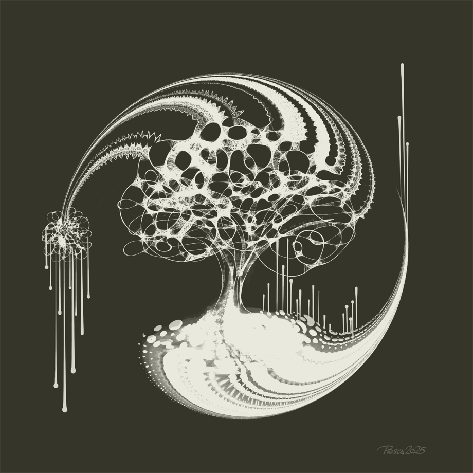 abstract tree in light on dark muted brown