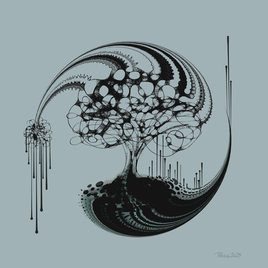 abstract tree in dark on muted slate