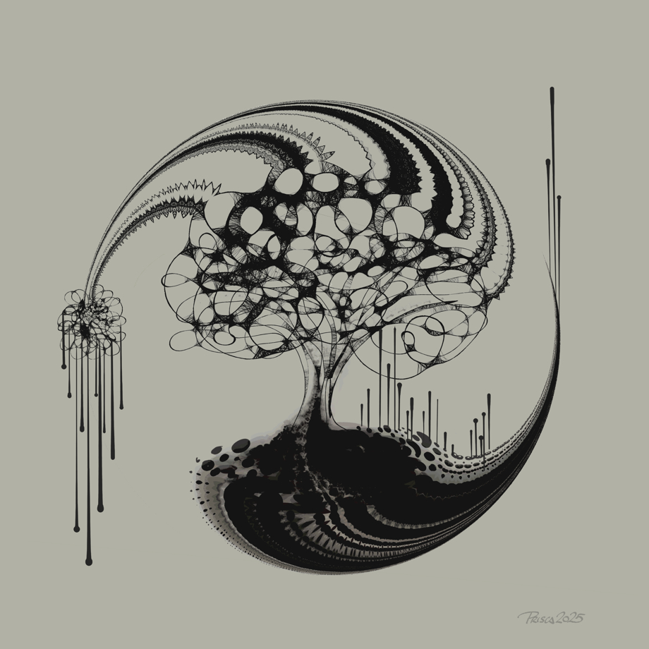 abstract tree in dark on muted beige